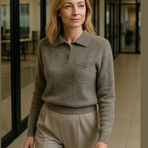 80s LIZ CLAIBORNE GRAY WOOL & ANGORA COLLARED WIDE RIBBED SWEATER MINIMALST SZ L